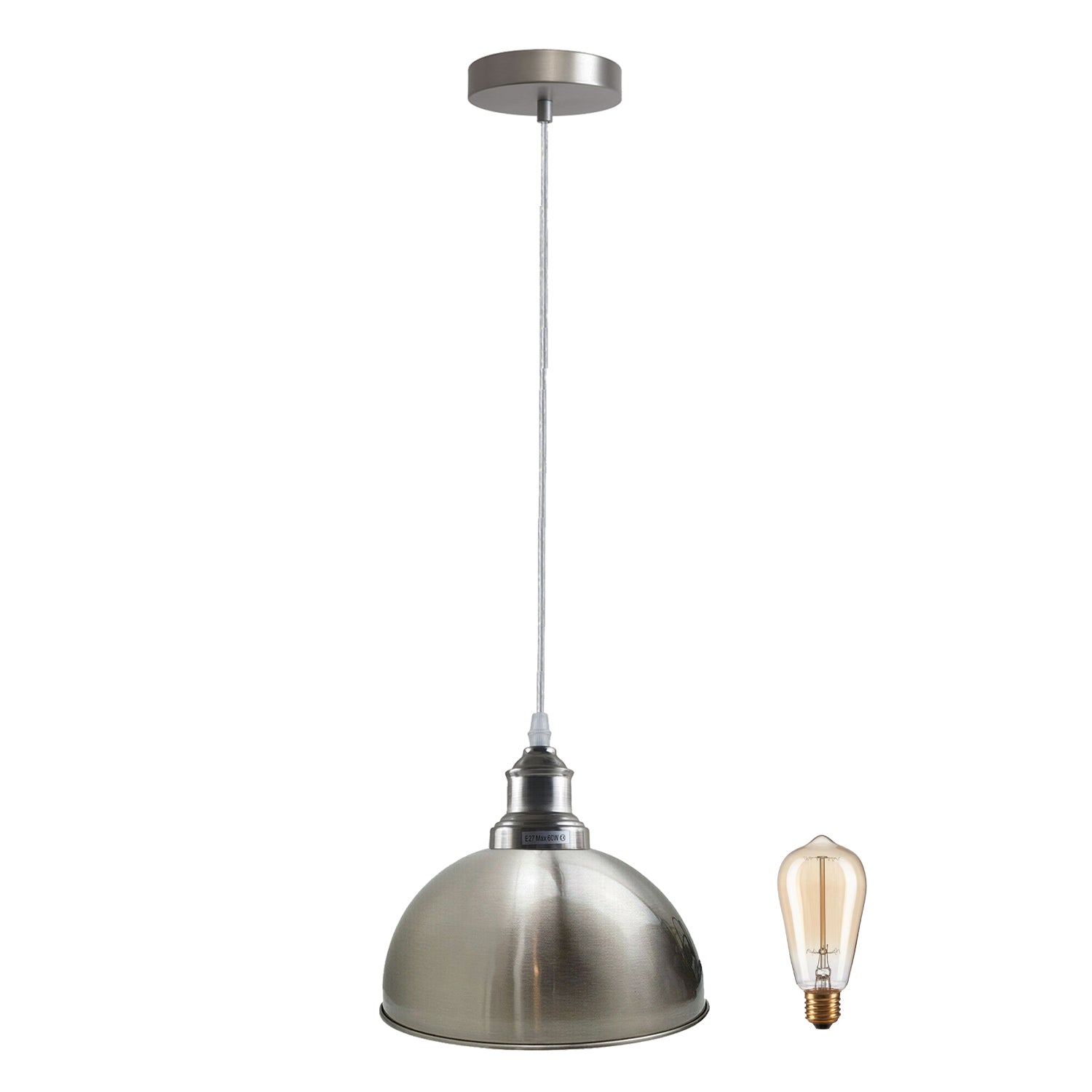 Modern Industrial Metal Pendant Light Fixture, Adjustable Height, E27 Satin Nickel
