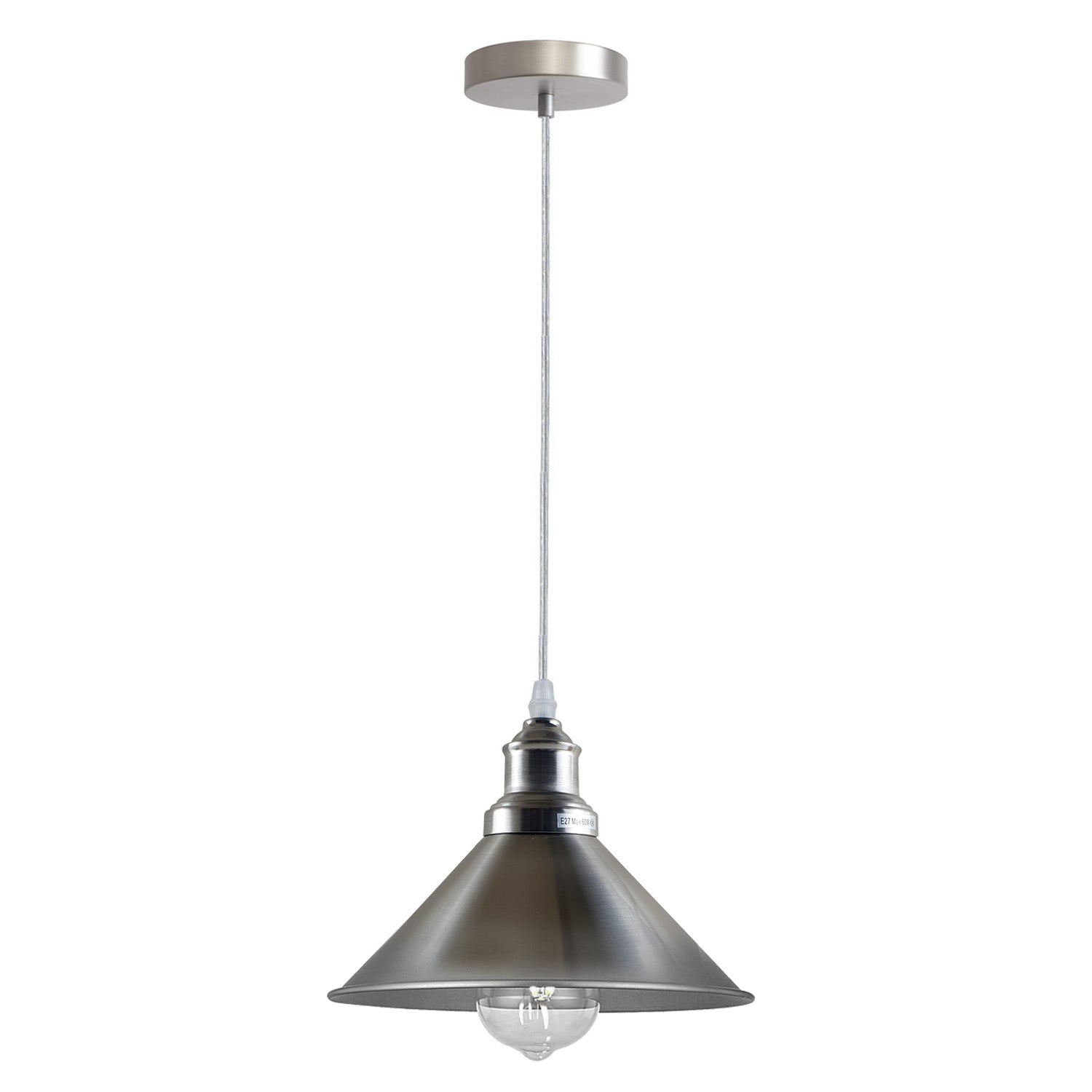 Modern Industrial Metal Pendant Light Fixture, Adjustable Height, E27 Satin Nickel