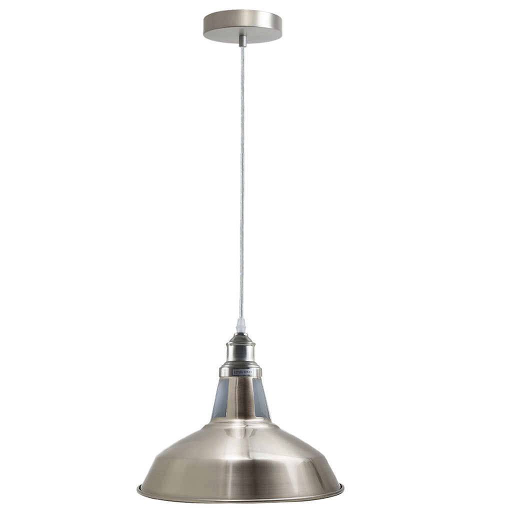 Modern Industrial Metal Pendant Light Fixture, Adjustable Height, E27 Satin Nickel