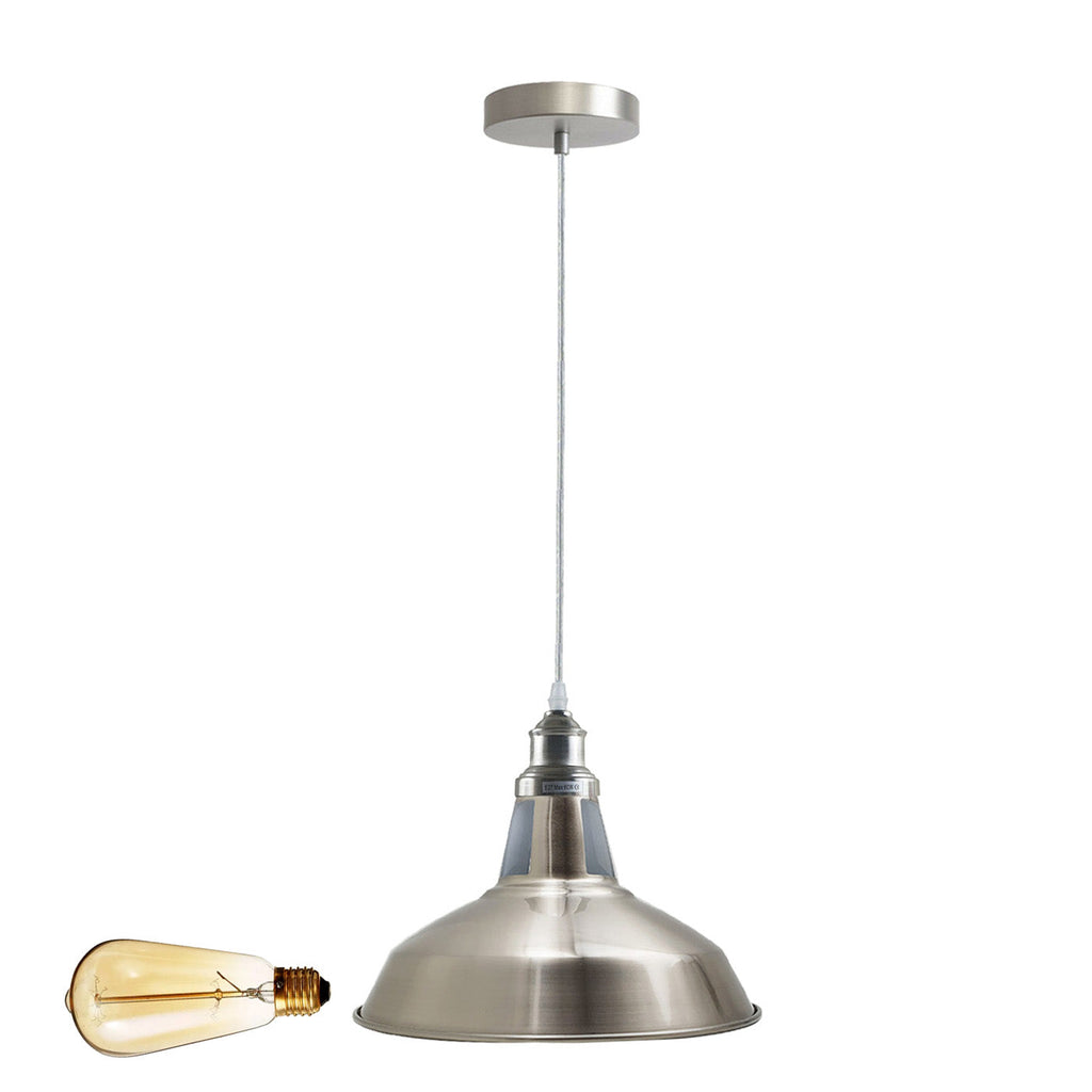 Modern Industrial Metal Pendant Light Fixture, Adjustable Height, E27 Satin Nickel
