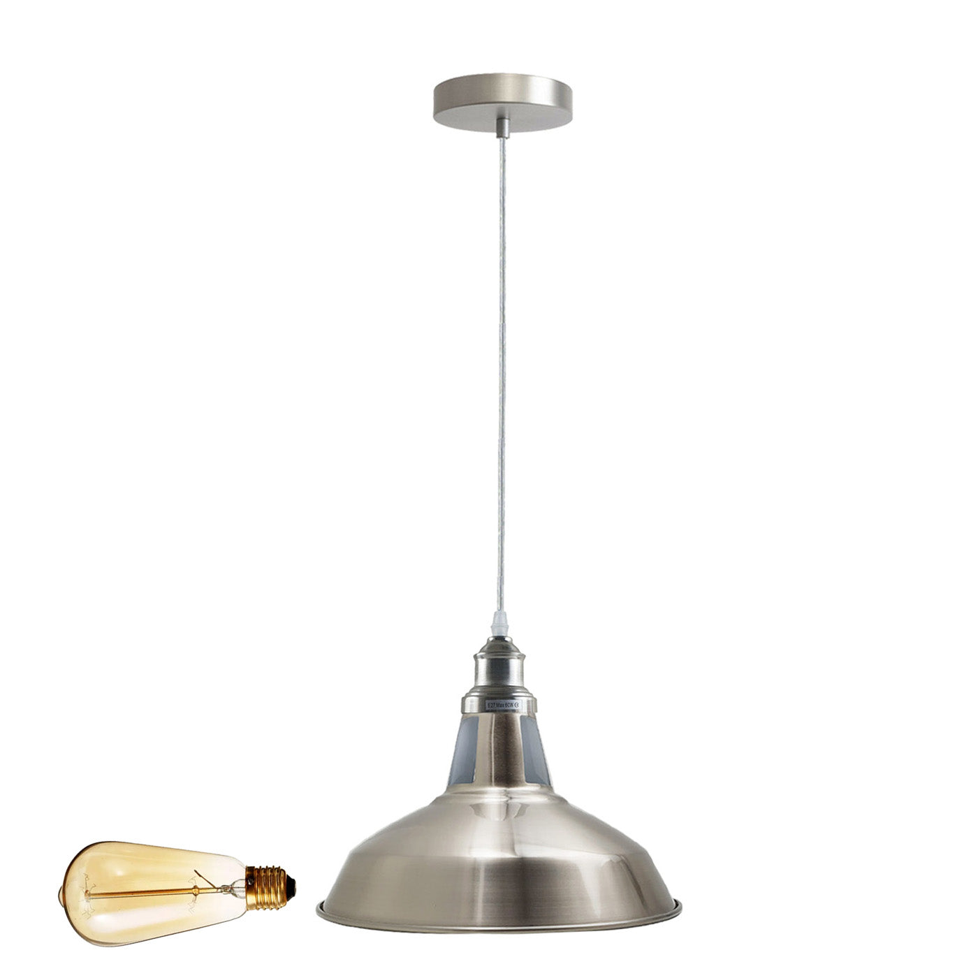 Modern Industrial Metal Pendant Light Fixture, Adjustable Height, E27 Satin Nickel
