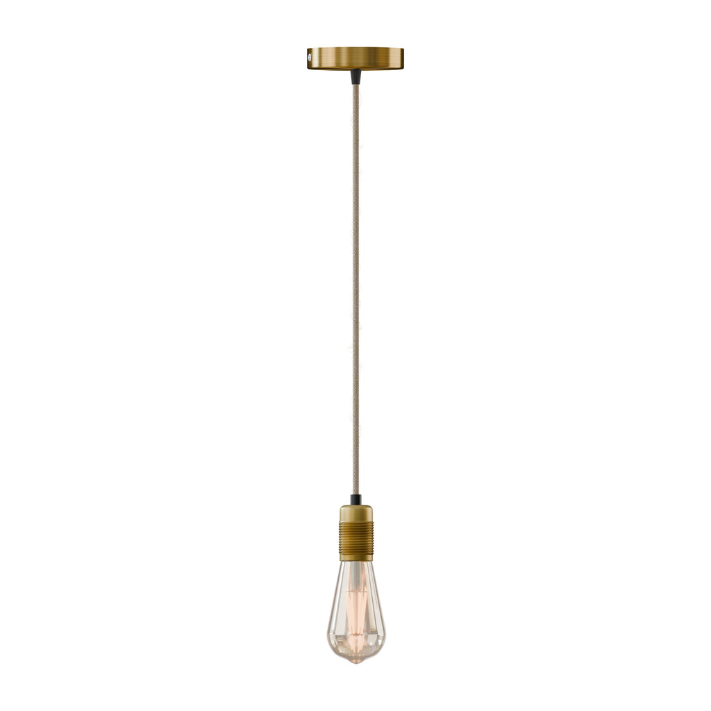 Vintage Brass Pendant Light Holder with Adjustable Hemp Cable E27