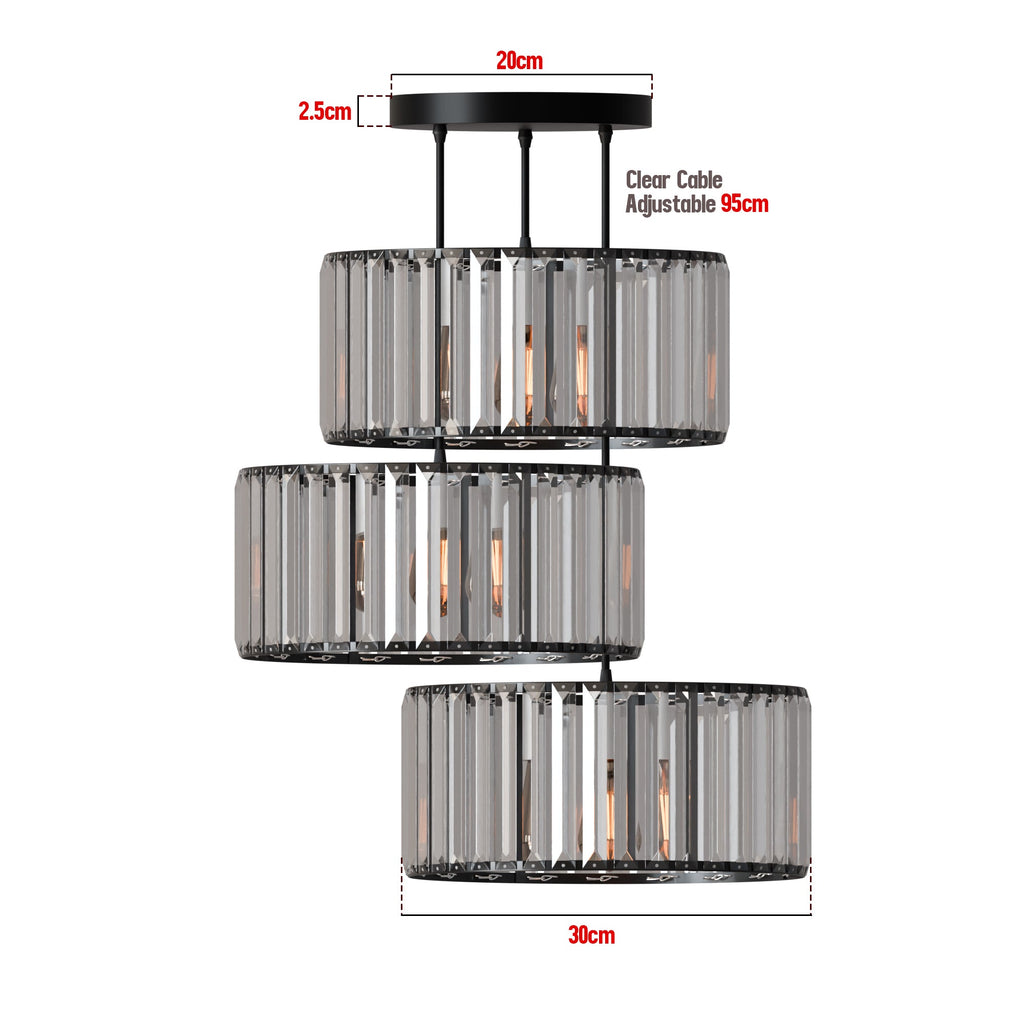 Modern 3 head Light Clear Crystal Shade Pendant Light ~5873