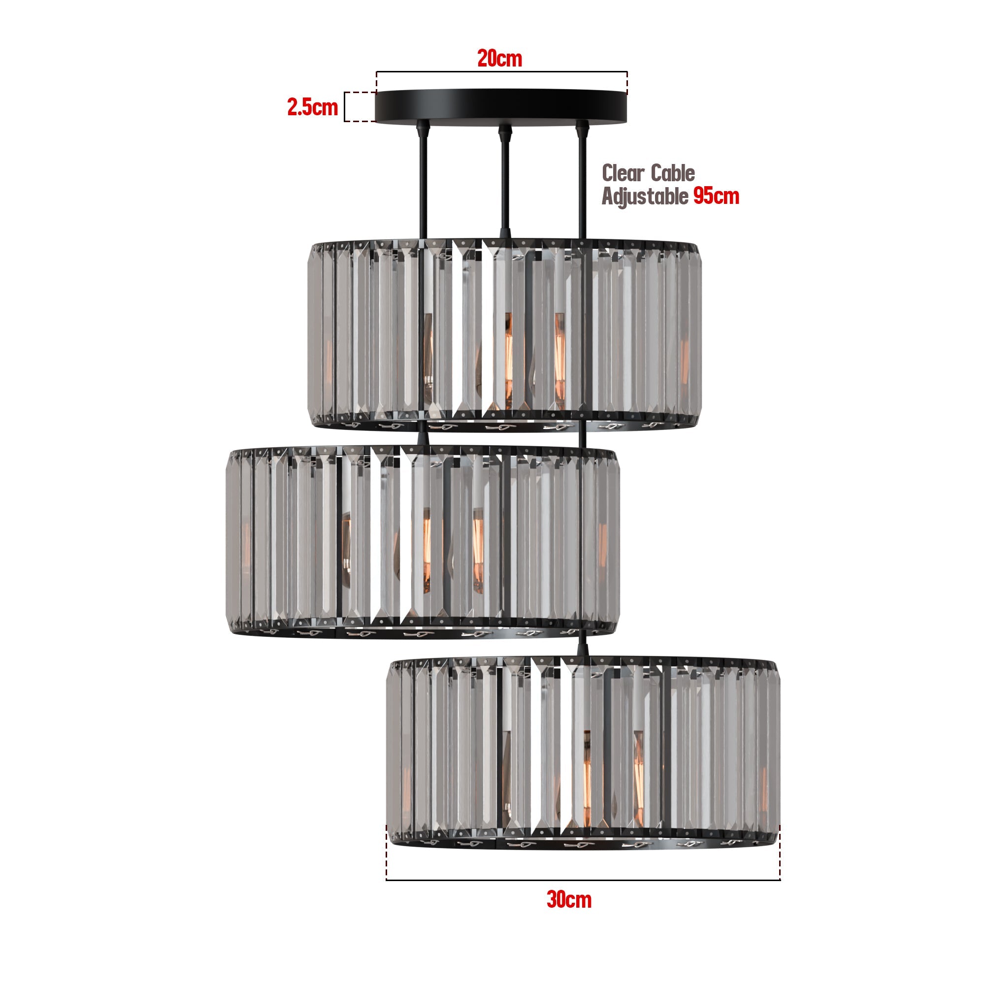 Modern 3 head Light Clear Crystal Shade Pendant Light ~5873