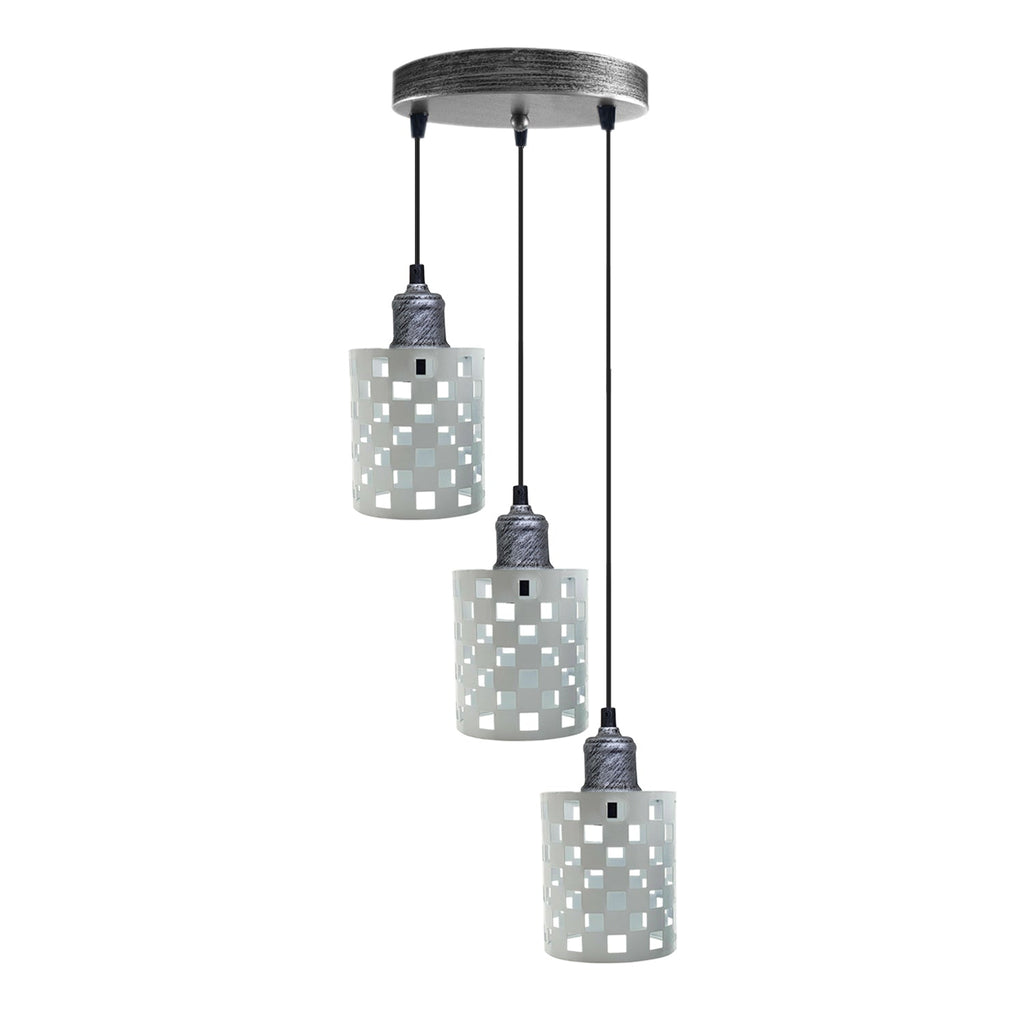 Industrial Retro 3-Way Metal Cage Pendant Light, Round Ceiling Base E27 Fixture