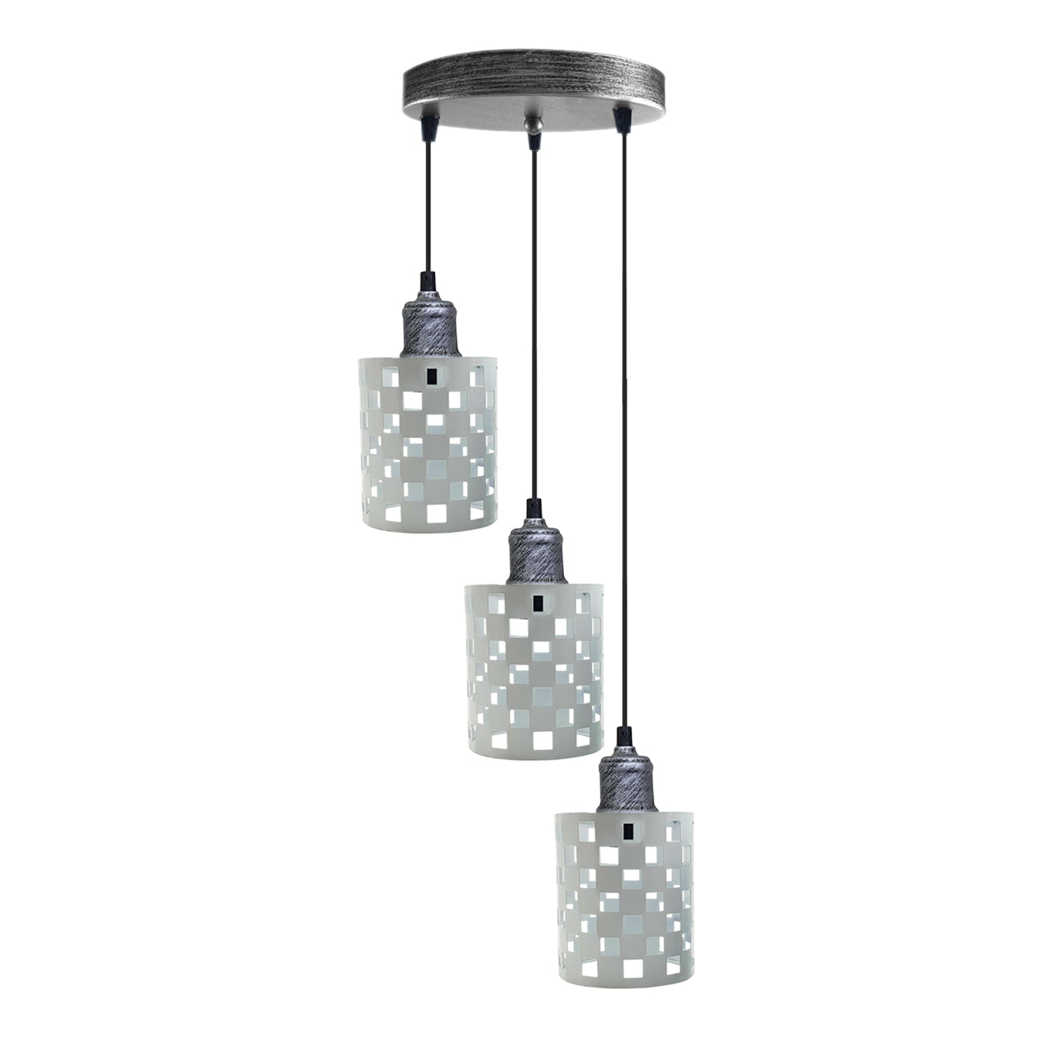Industrial Retro 3-Way Metal Cage Pendant Light, Round Ceiling Base E27 Fixture