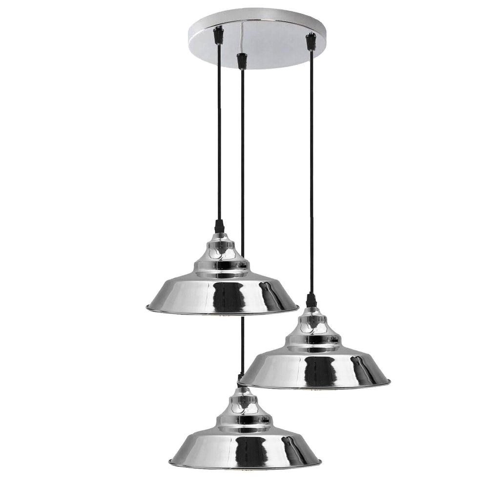 Retro Chrome Metal Pendant Light – Vintage Industrial Ceiling Hanging Lamp ~5778
