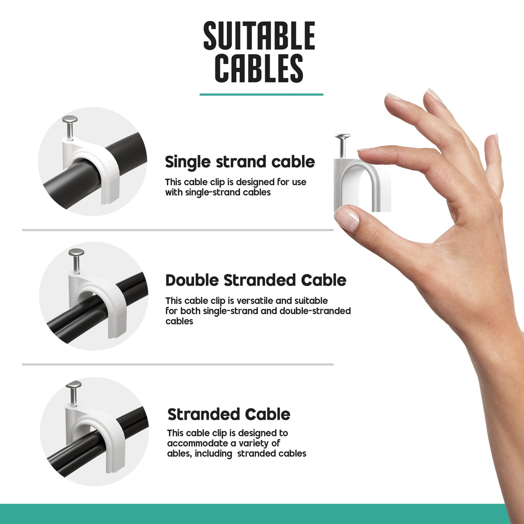 100 Pack White Round Cable Clips with Strong Steel Nails