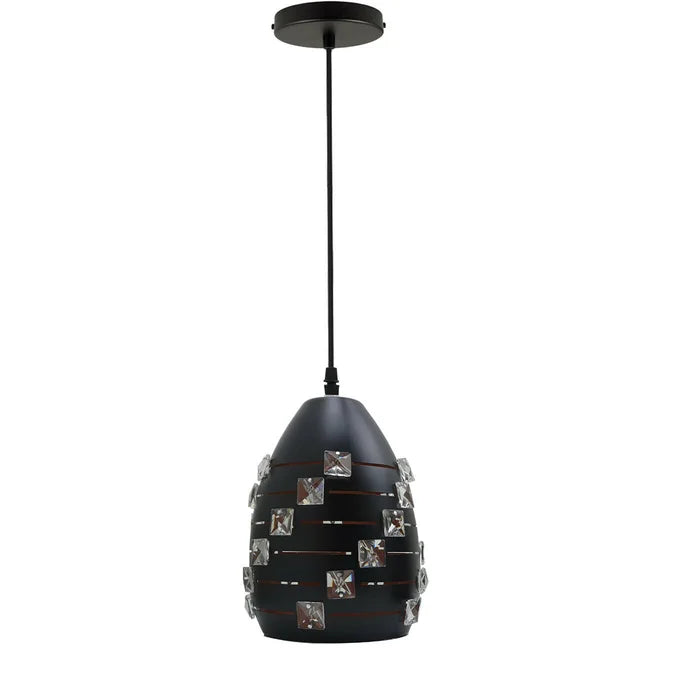 LEDSone Modern Black Metal Crystal Pendant Light, Adjustable LED Ceiling Fixture