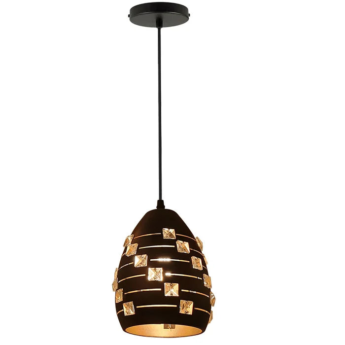 LEDSone Modern Black Metal Crystal Pendant Light, Adjustable LED Ceiling Fixture