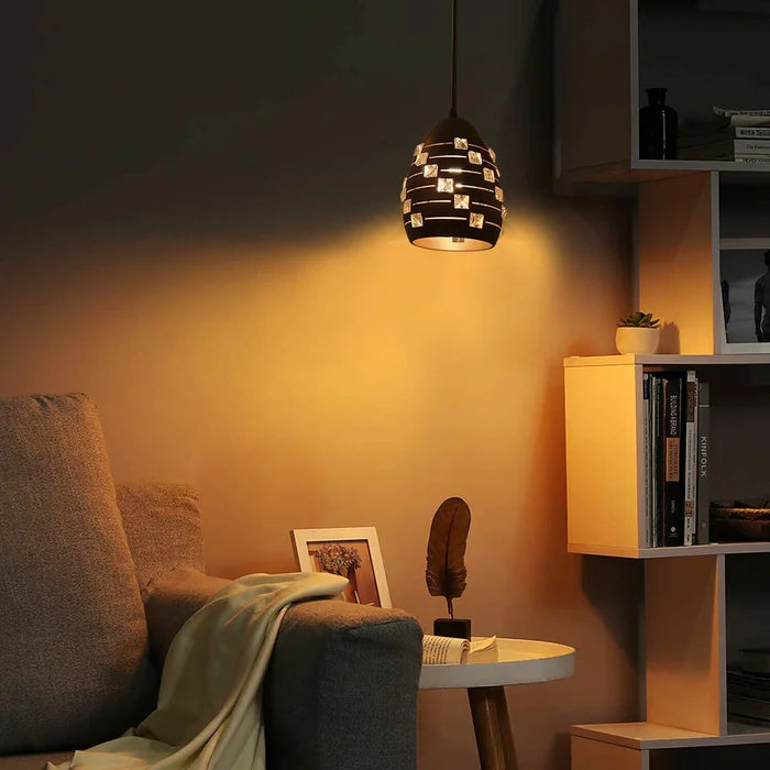 LEDSone Modern Black Metal Crystal Pendant Light, Adjustable LED Ceiling Fixture
