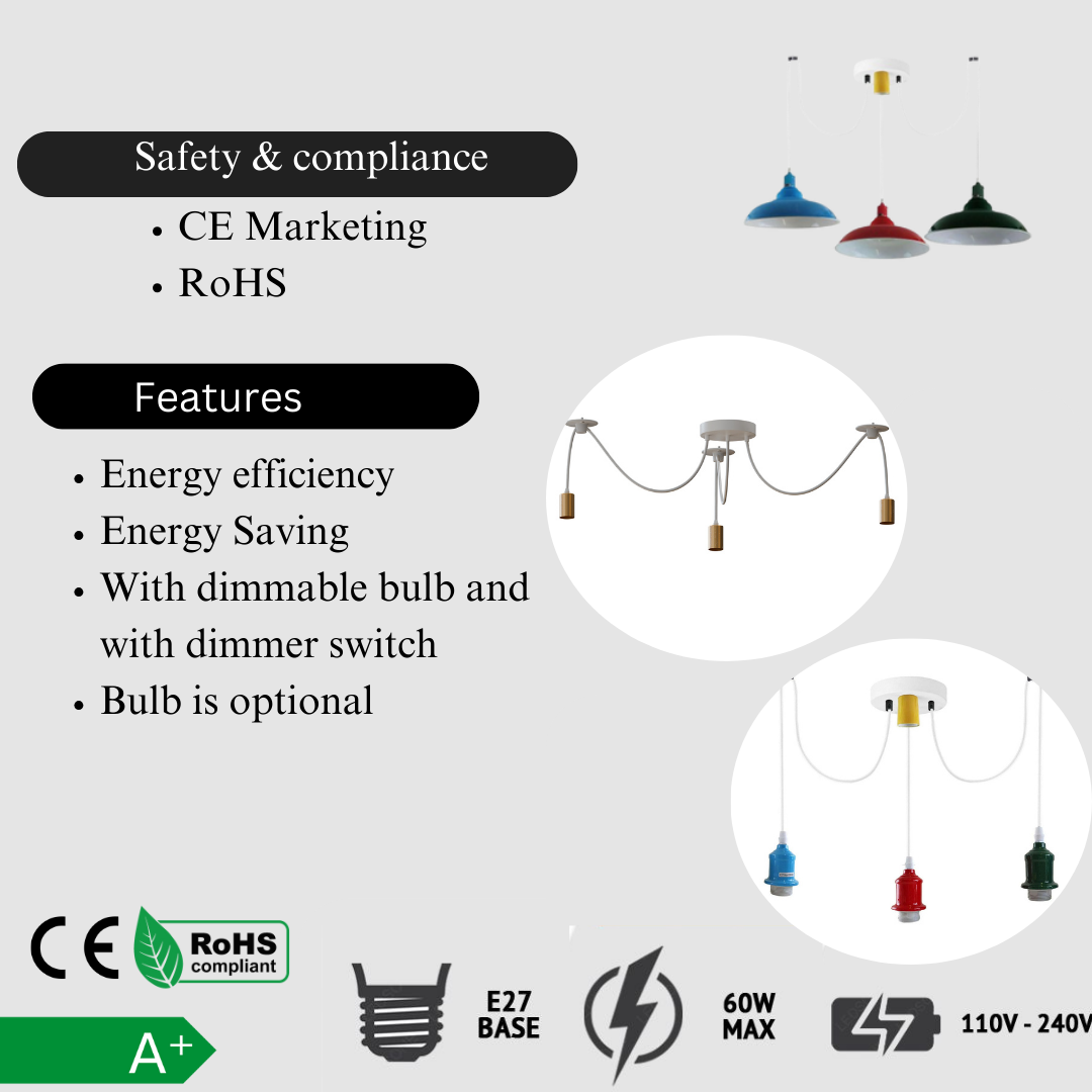 3 Way Spider Light E27 Adjustable Cable  Pendant Light~5669