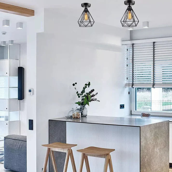 E27 Industrial Cage Flush Mount Light ~6161