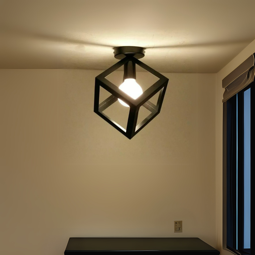 Industrial Black Metal Cage Flush Mount Ceiling Light Fixture E27 Bulb