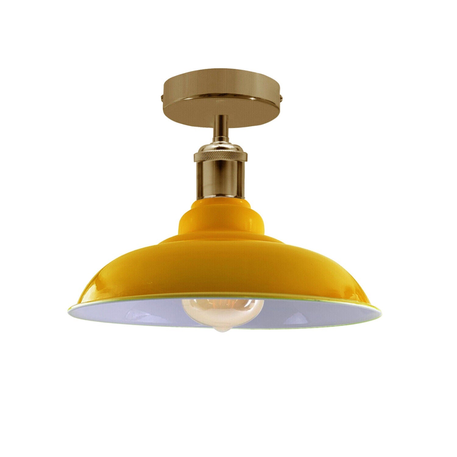 Industrial Yellow Semi-Flush Metal Ceiling Light - E27 Base Lighting Fixture