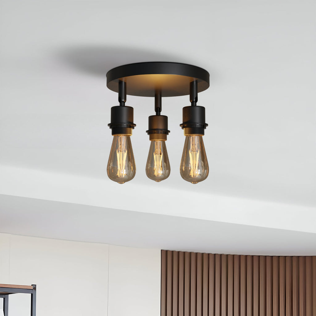 Modern Black Metal 3-Way Adjustable Semi Flush Mount Ceiling Light Fixture