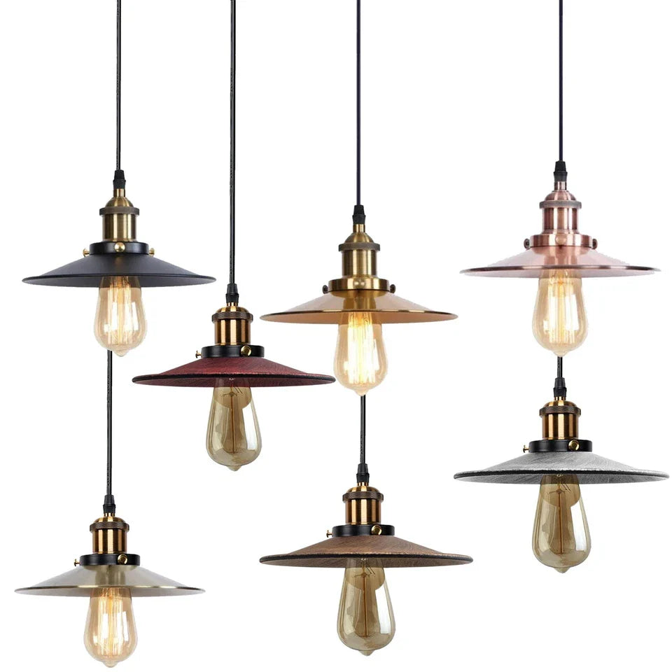 Vintage Pendant Lights Metal Flat Shade Hanging Retro Lamp ~ 6035
