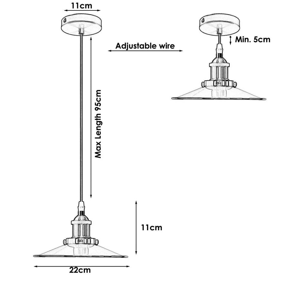 Vintage Pendant Lights Metal Flat Shade Hanging Retro Lamp ~ 6035