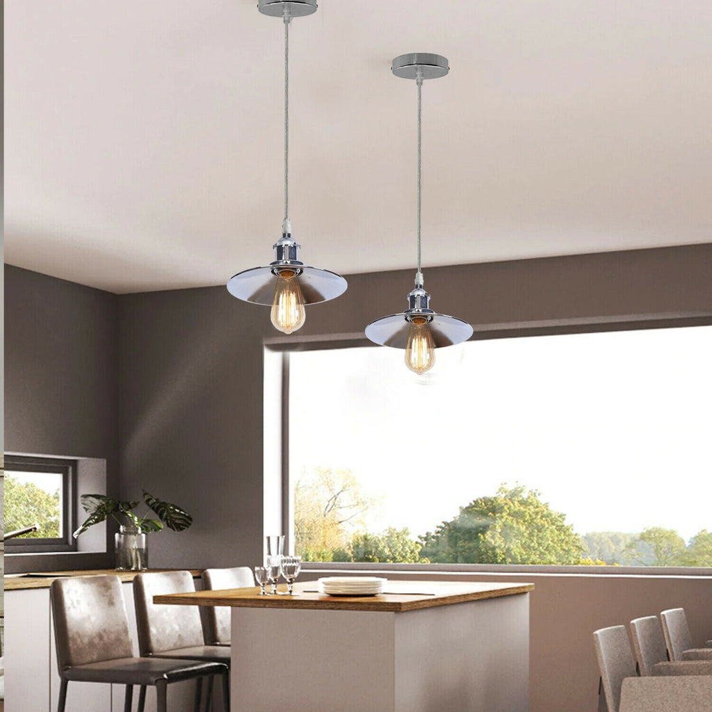 Vintage Pendant Lights Metal Flat Shade Hanging Retro Lamp ~ 6035