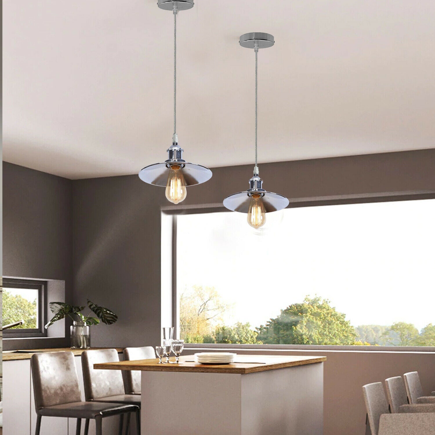 Vintage Pendant Lights Metal Flat Shade Hanging Retro Lamp ~ 6035