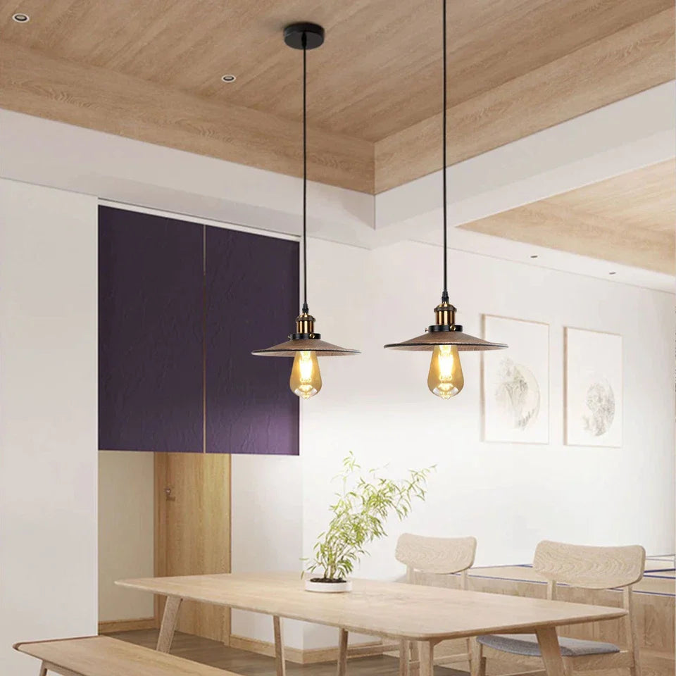 Vintage Pendant Lights Metal Flat Shade Hanging Retro Lamp ~ 6035