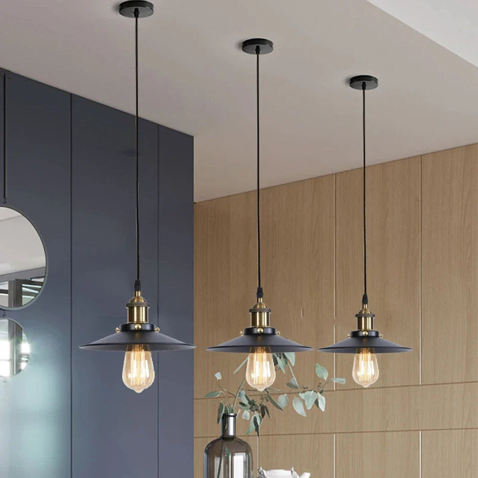 Vintage Pendant Lights Metal Flat Shade Hanging Retro Lamp ~ 6035
