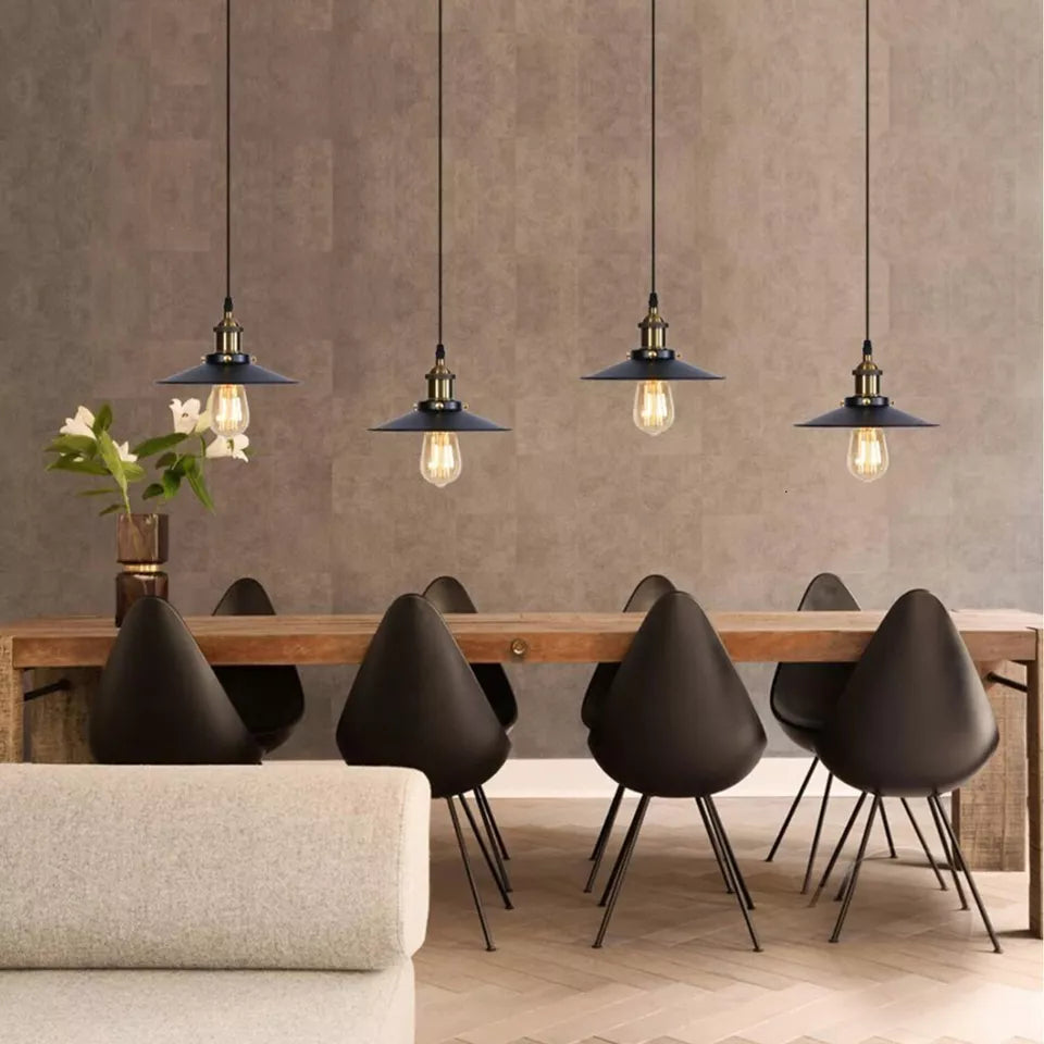 Vintage Pendant Lights Metal Flat Shade Hanging Retro Lamp ~ 6035