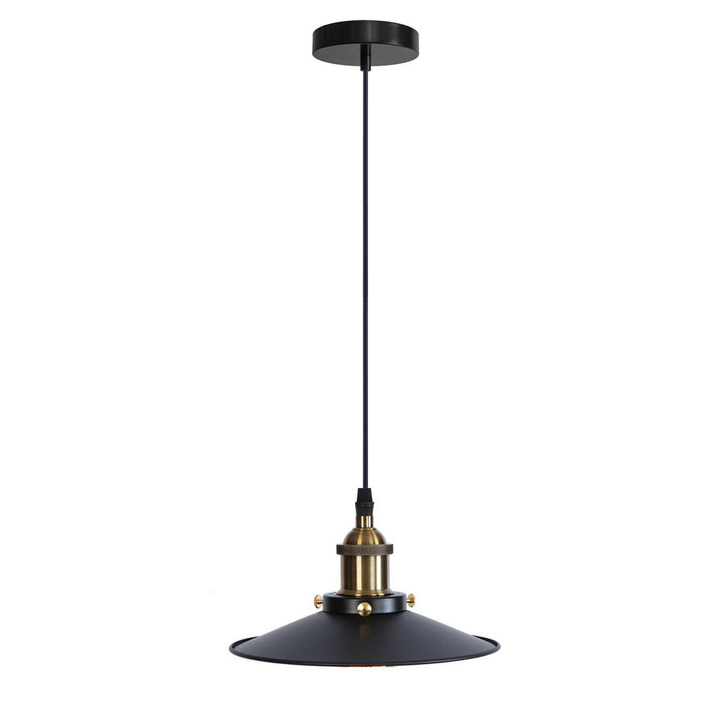 Vintage Industrial Metal Flat Shade Hanging Pendant Light Fixture