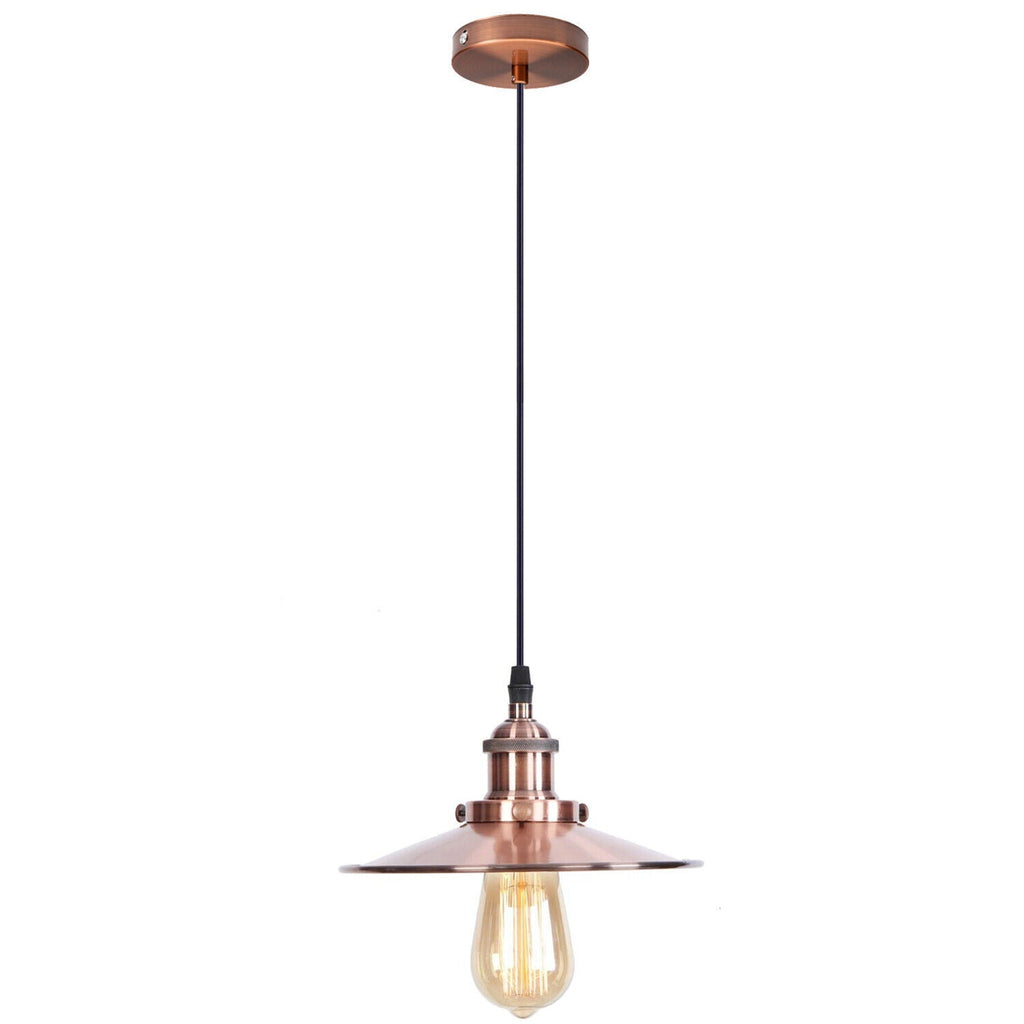 Vintage Industrial Metal Flat Shade Hanging Pendant Light Fixture