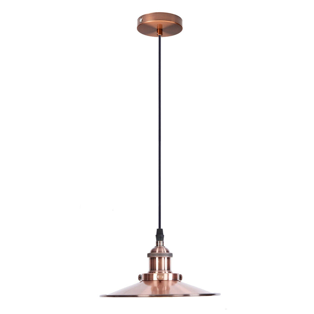 Vintage Industrial Metal Flat Shade Hanging Pendant Light Fixture