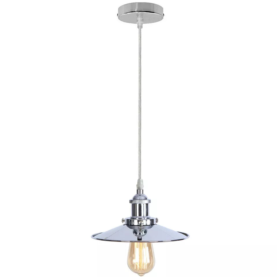 Vintage Industrial Metal Flat Shade Hanging Pendant Light Fixture
