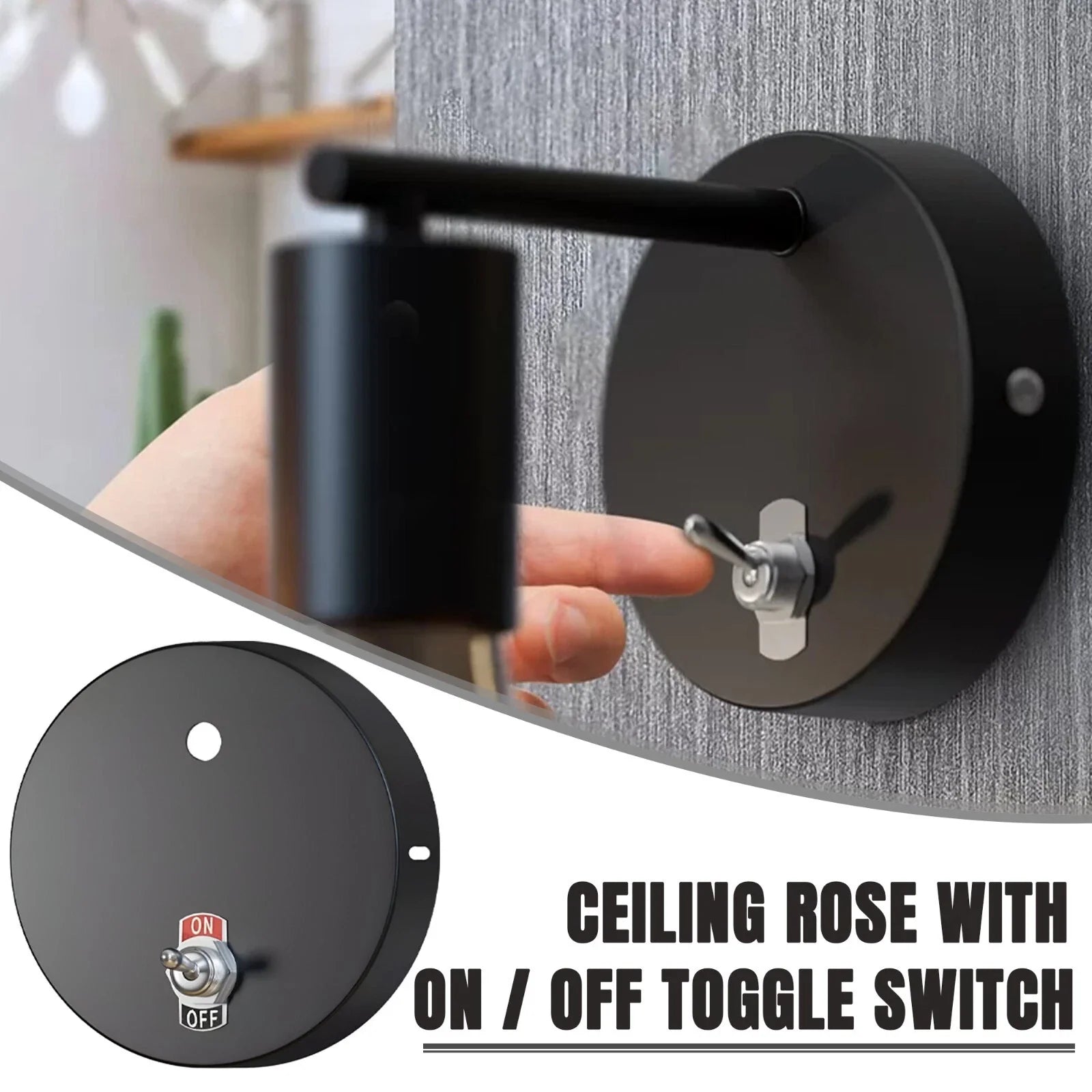 Vintage Industrial Black Metal Ceiling Rose Toggle Switch Light Fixture