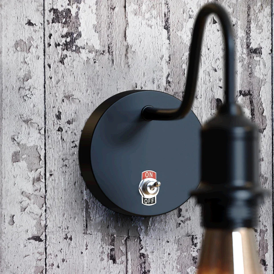 Vintage Industrial Black Metal Ceiling Rose Toggle Switch Light Fixture
