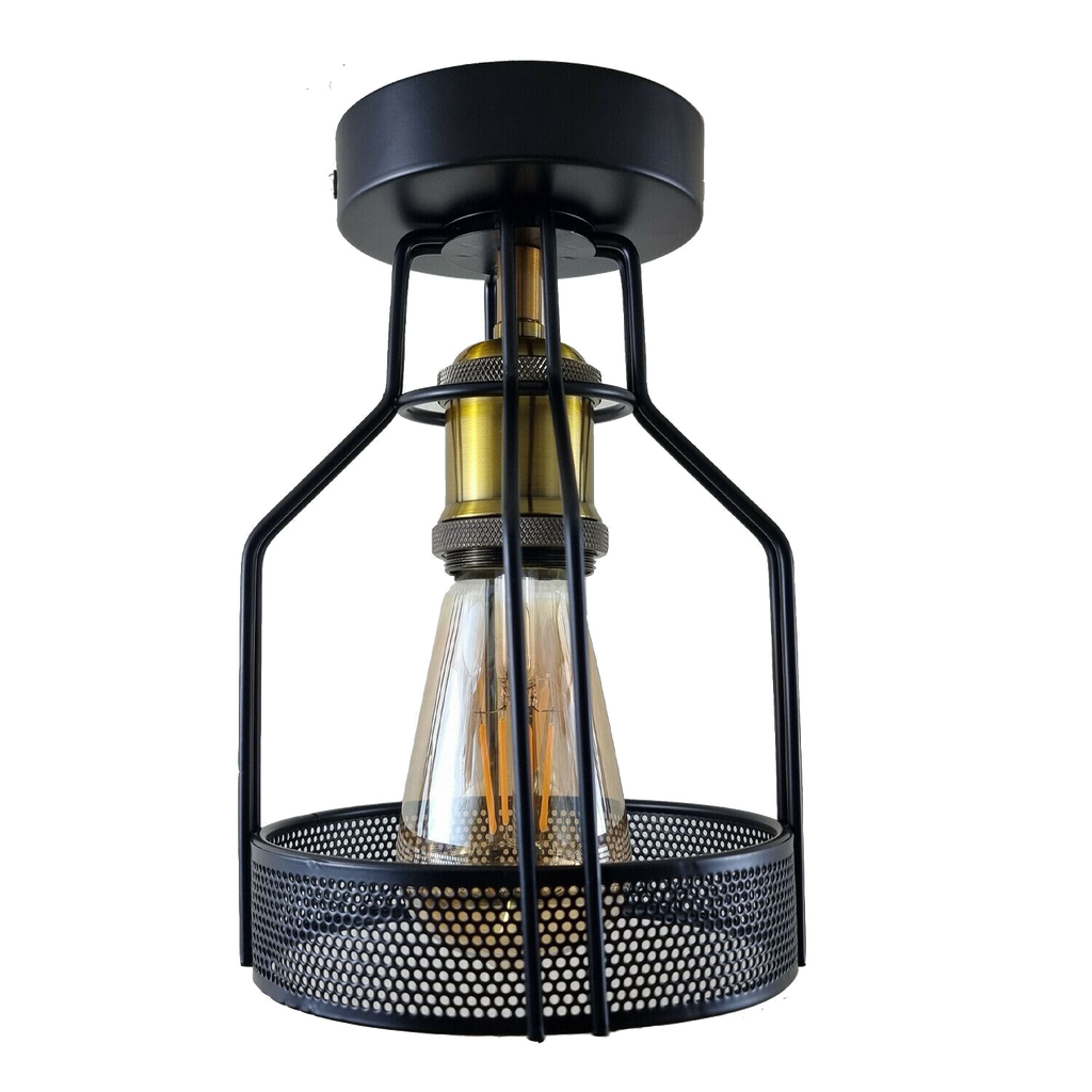 Vintage Industrial Black Metal Cage Ceiling Light Fixture - Easy Fit Indoor Lighting