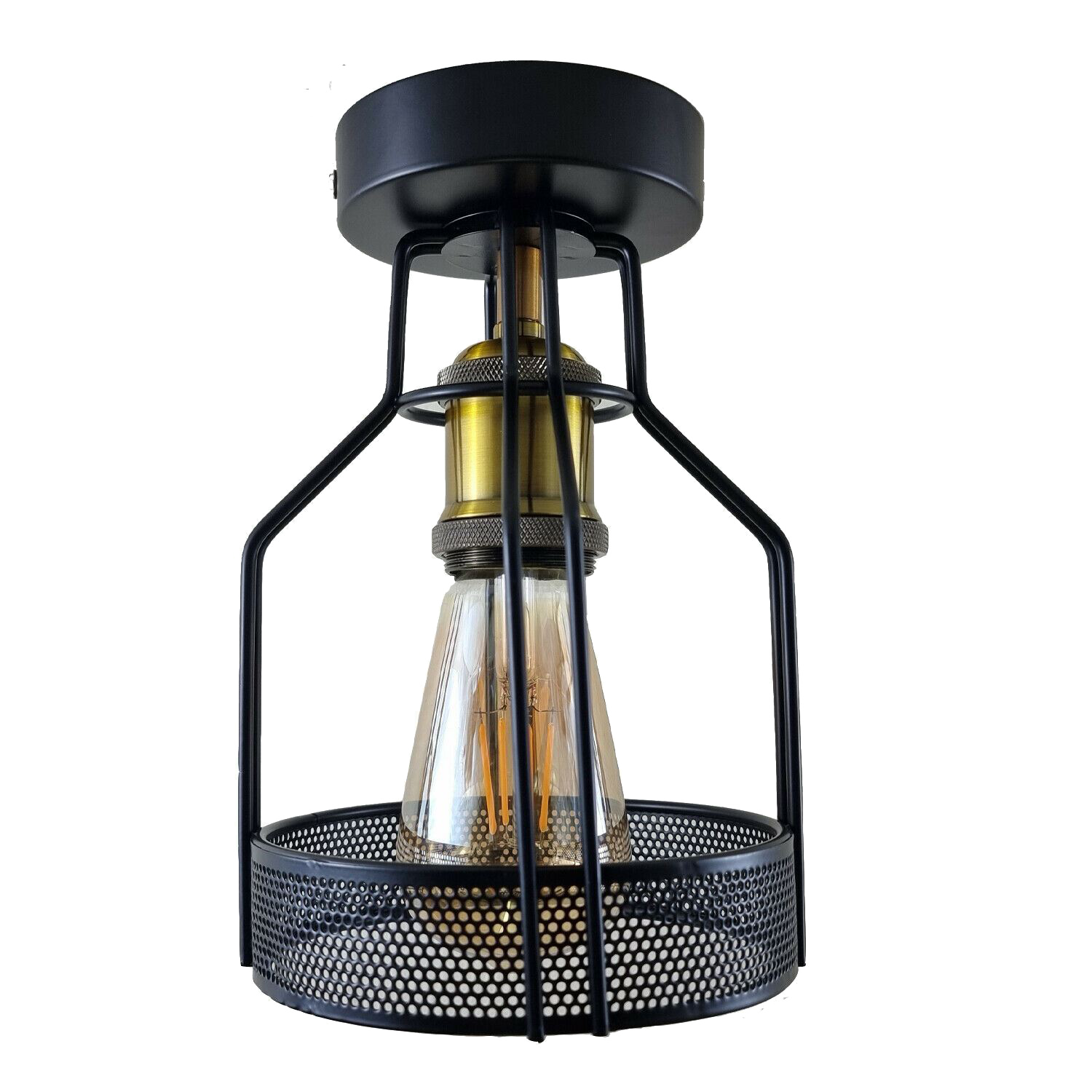 Vintage Industrial Black Metal Cage Ceiling Light Fixture - Easy Fit Indoor Lighting