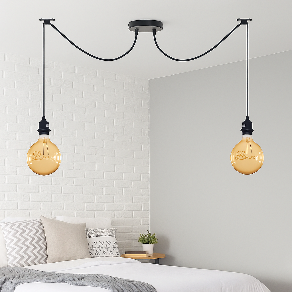 2 Head Industrial Ceiling Spider Light Fitting Lamp Hanging Chandelier Pendant ~6214