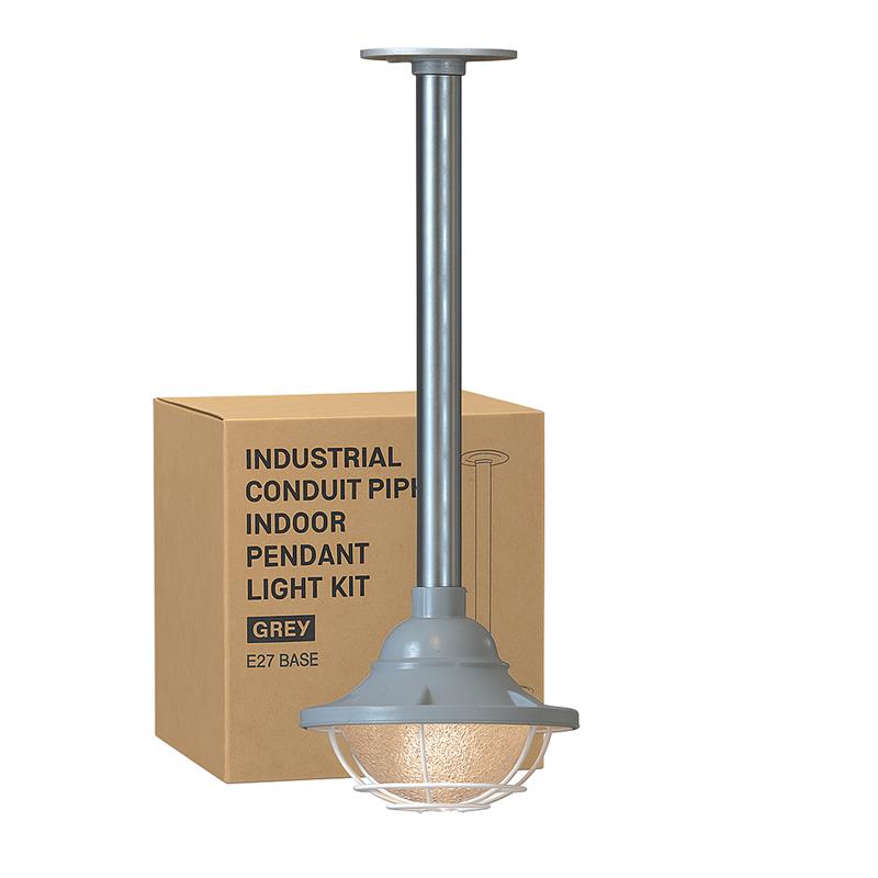 Industrial Galvanized Pipe Cage Pendant Light, E27 Base, Multiple Drop Lengths
