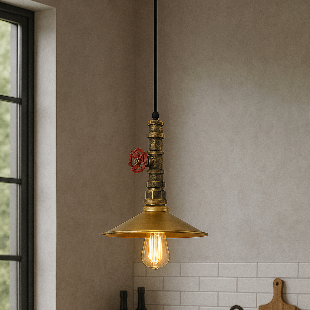 Vintage Loft Style Ceiling Pendant Light with Metal Flat Shade ~6106
