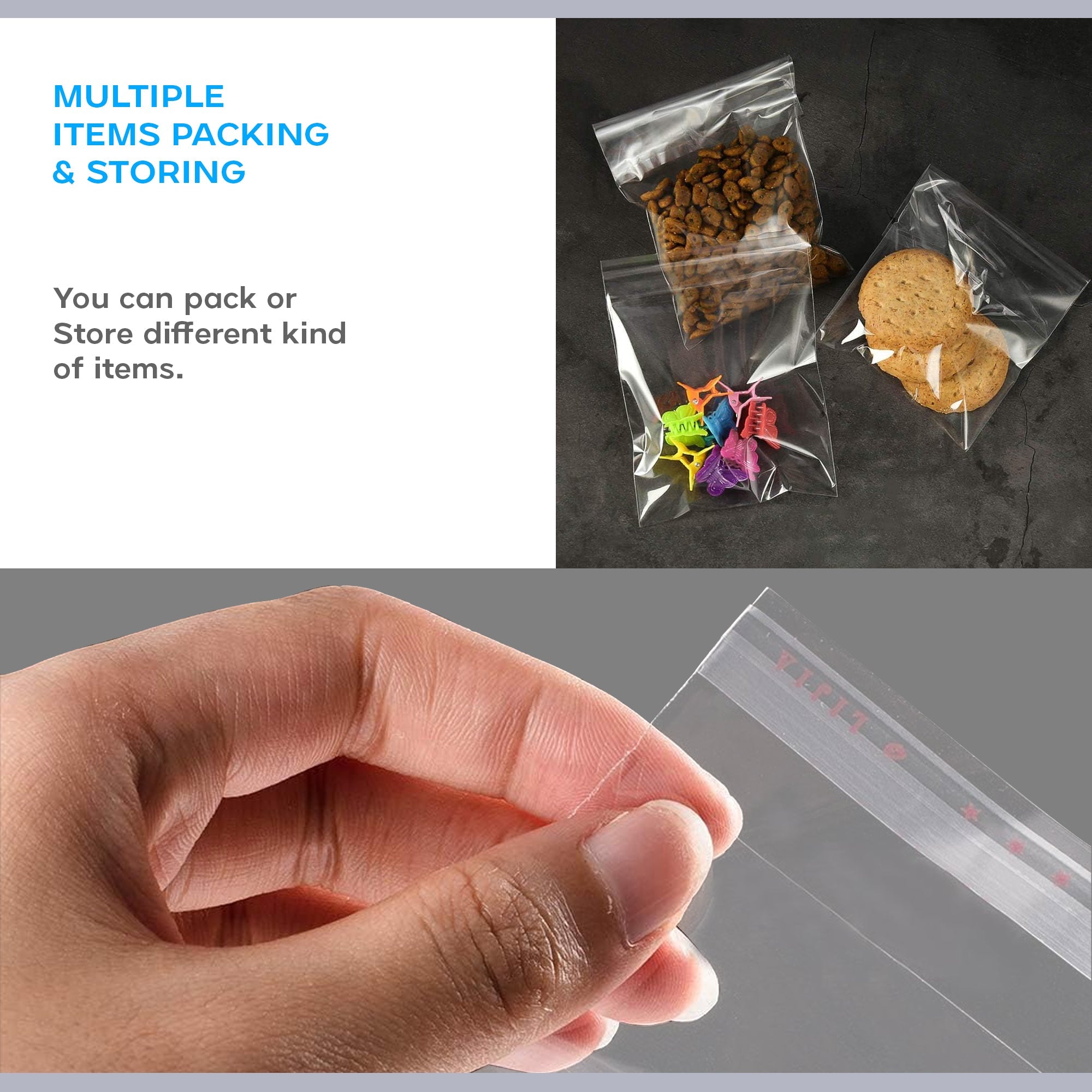 Clear Resealable Self-Sealing Poly Ziplock Bags for Food and Crafts