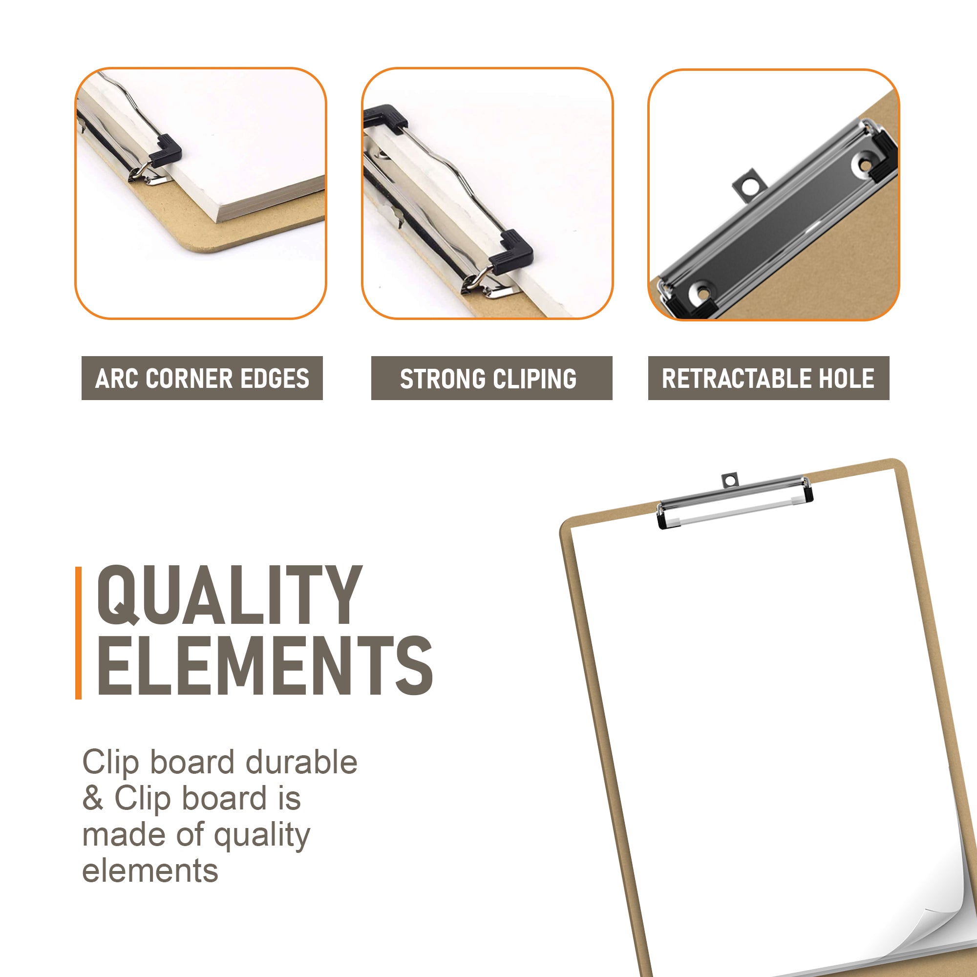 12-Pack Durable A4 Hardboard Clipboards with Low Profile Metal Clips