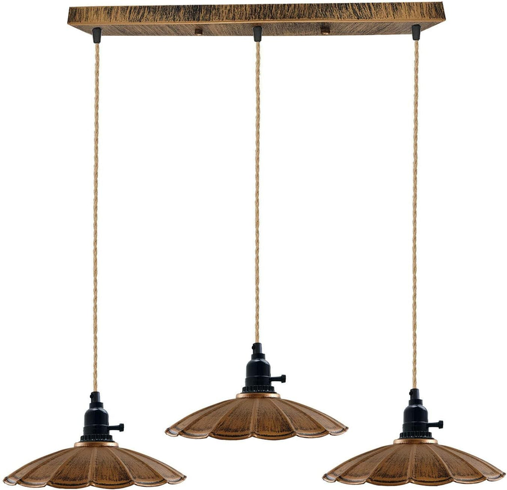 Brushed Copper 3-Way E27 Retro Industrial Ceiling Pendant Light Fixture