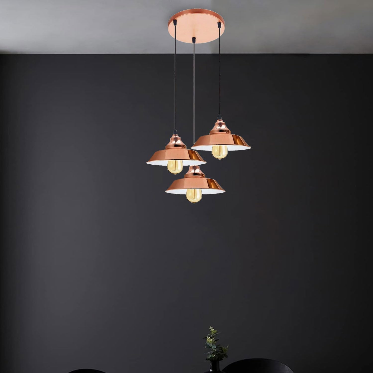 Rose Gold 3-Head Industrial Cluster Pendant Light Fixture for Modern Homes