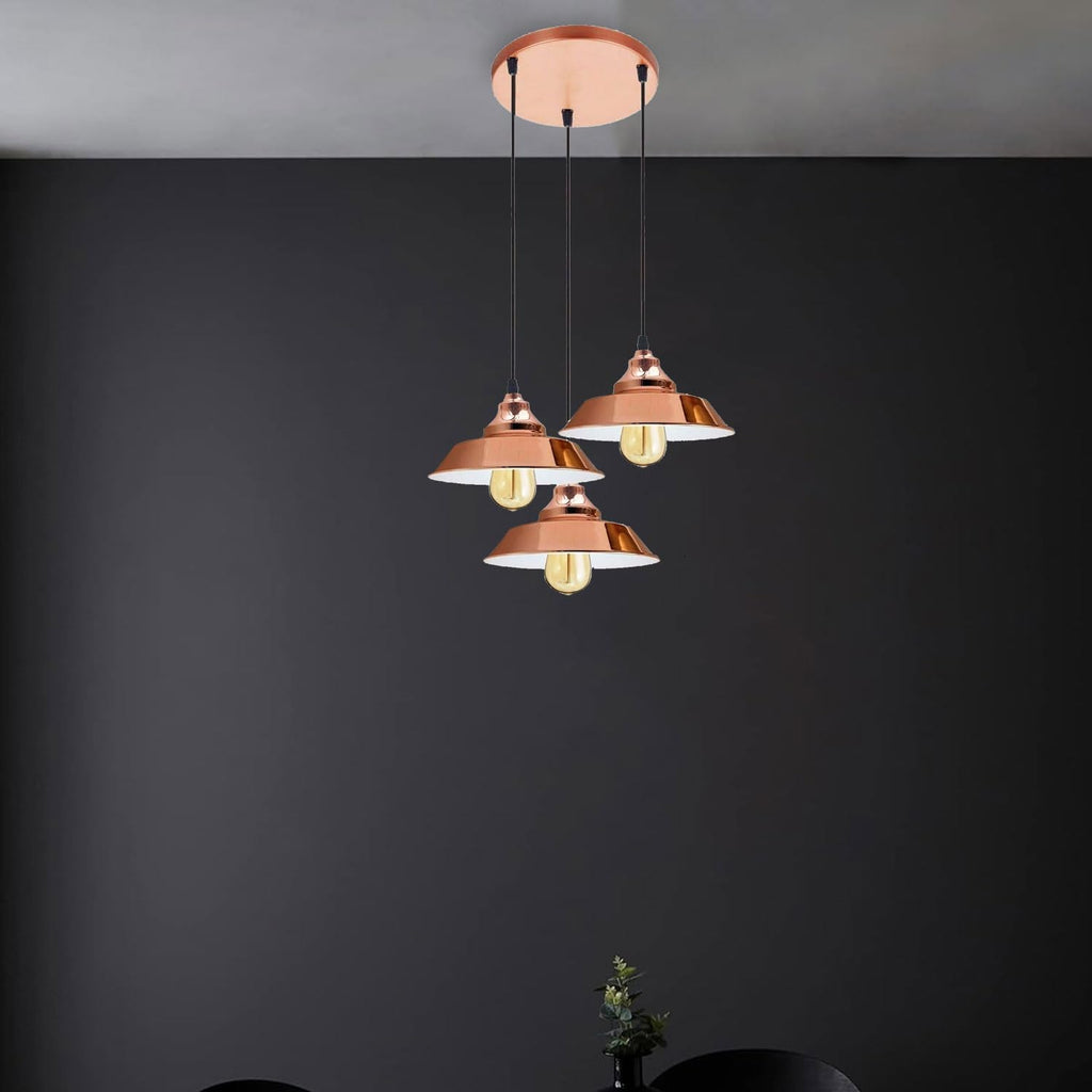 Vintage Industrial Rose Gold 3-Head Metal Ceiling Pendant Light Fixture