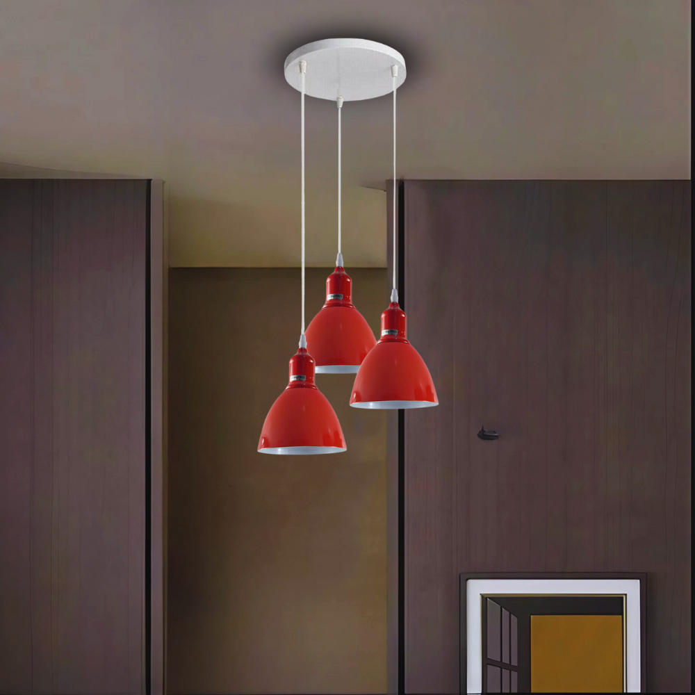 Ceiling Pendant Light Red 3- Shade Lighting~3904