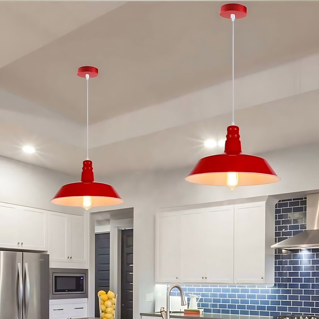 Modern Metal Barn Shade Kitchen Island Pendant Light, Adjustable Height Ceiling Lamp
