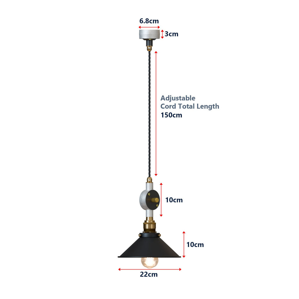 Black Industrial Dimmable Cone Shade Pendant Light Adjustable Height Metal Fixture