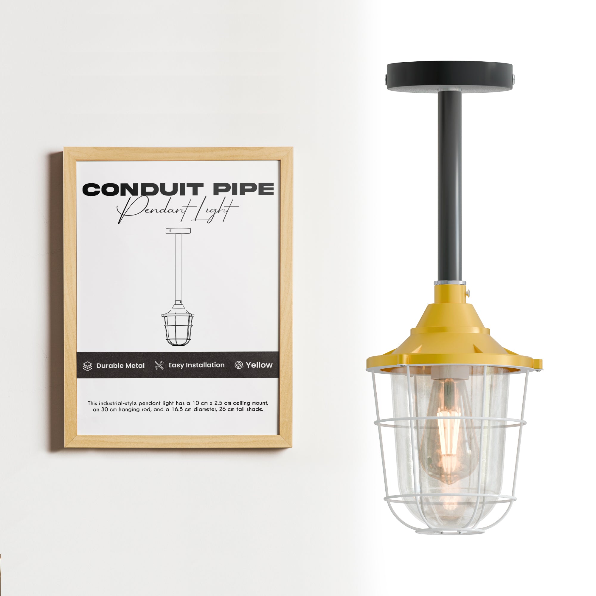 Industrial Conduit pipe ceiling pendant light kit with Fisherman Cage ~ 6114