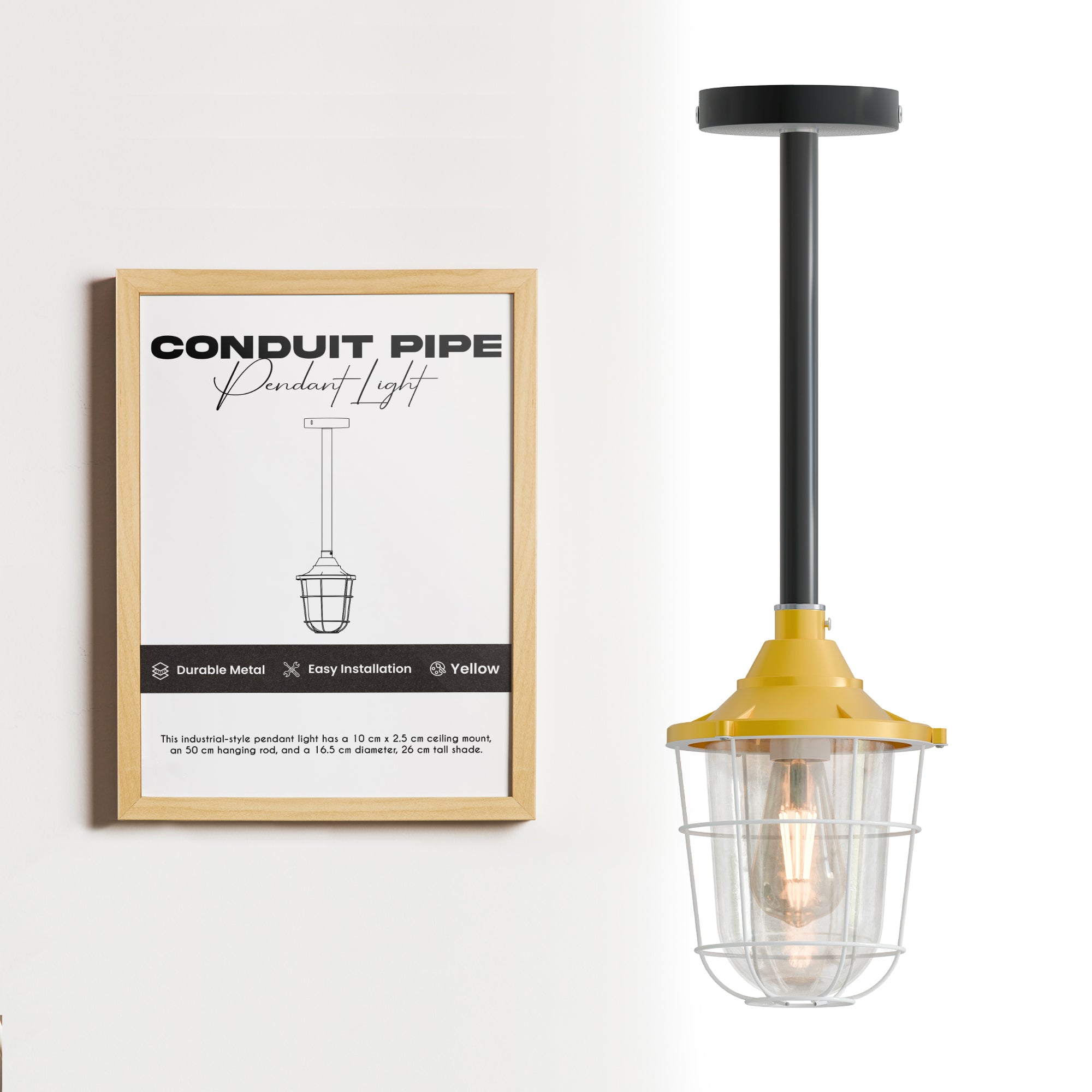 Industrial Conduit pipe ceiling pendant light kit with Fisherman Cage ~ 6114