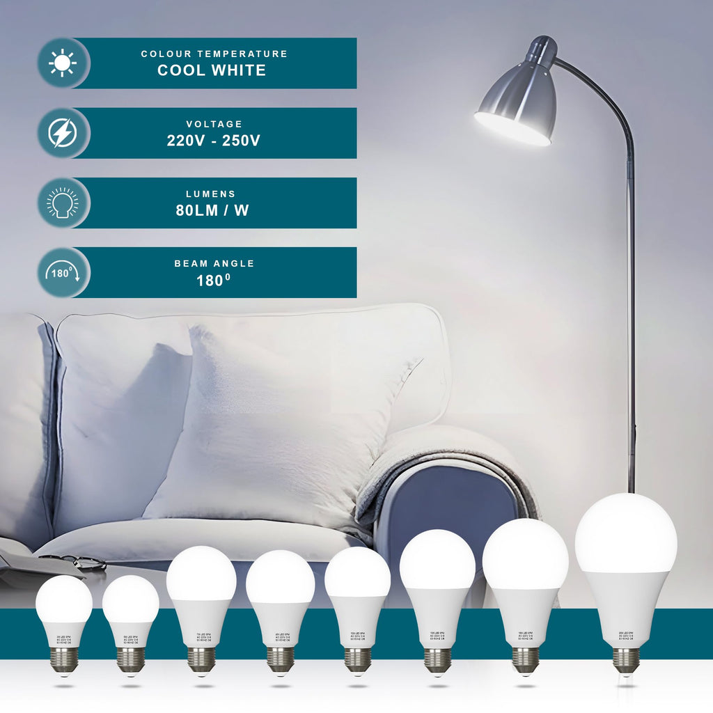 A60 GLS Cool White 7W B22  6400K Non-Dimmable LED Bulb ~6293