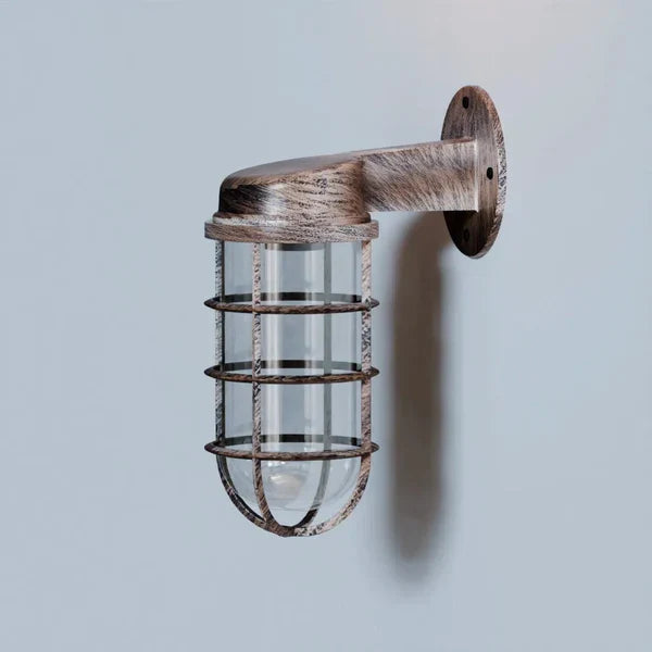 Industrial Bunker Bulkhead Cage Wall Sconce Light Fixture, Weatherproof Outdoor Metal Lamp